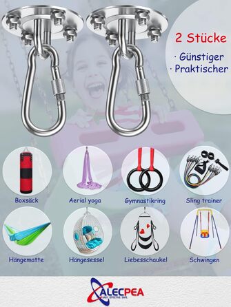 Стельові гачки ALECPEA з нержавіючої сталі для боксерських груш комплект 2 - Вантажопідйомність 400 кг - Вибухозахищене кріплення