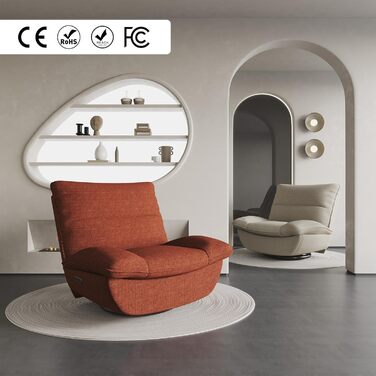 Крісло з ручним керуванням, Крісло-ліжко, Обертове крісло з функцією гойдання, Крісло-гойдалка для вітальні, Крісло для телевізора з регульованою спинкою, Реклайнер (Помаранчево-коричневий) Помаранчево-коричневий XC6 Lotus Manual, 6