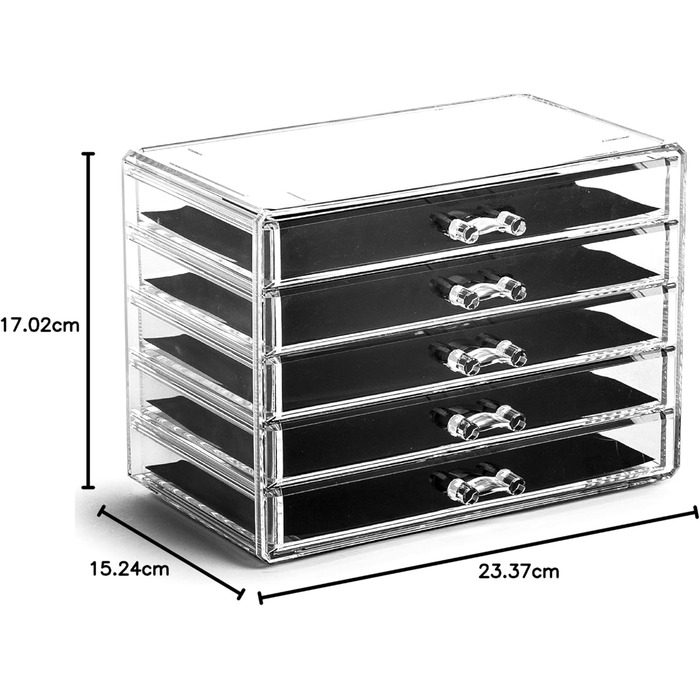Організатор для макіяжу серії Manhattan з акрилу, 5 ящиків, прозорий б'юті-органайзер для зберігання, біжутерії та аксесуарів для макіяжу, 5 ящиків 5 ящиків