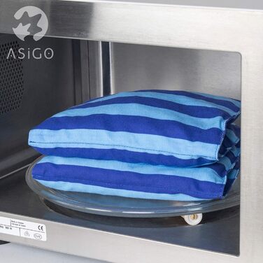 Подушка з вишневих кісточок, підходить для мікрохвильової печі та духовки - Синя в смужки та цятки Ручна робота Зроблено в Німеччині Приблизно 20 x 60 см Бавовна OEKO-TEX Зернова подушка для шиї та спини