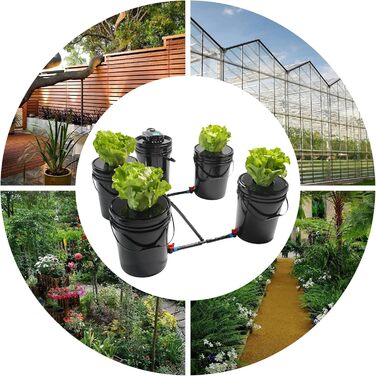 Система гідропонного вирощування DWC, глибоководна культура 5 галонів 4 відра, система гідропонного вирощування, набір для гідропонного вирощування з верхньою крапельницею, 4 пряжками та 1 резервуаром