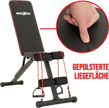 Складана фітнес-лава, багатофункціональна тренувальна лава, тренажер для пресу, похила лава з 7-позиційним регулюванням спинки, з еспандером, вантажопідйомність 300 кг, функція присідань