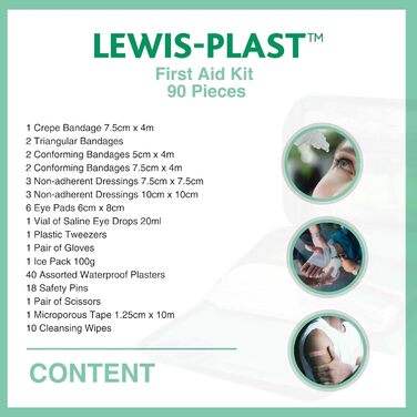 Аптечка преміум-класу Lewis-Plast на 90 предметів - містить очну рідину, 2 пакети з холодом (льодом) та ковдру для дому, офісу, ав