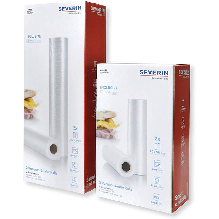 Рулони вакуумного пакувальника SEVERIN, для запаювачів плівок і вакуумних пакувальників, 2 комплекти 30x600 см, підходять для вакуумного пакувальника 3601, 3610, 3628, ZB 3617