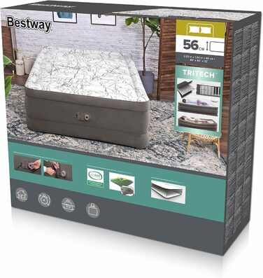 Модний флок надувного ліжка Bestway TriTech з вбудованим електричним насосом Double XL/Hi 203 x 152 x 56 см