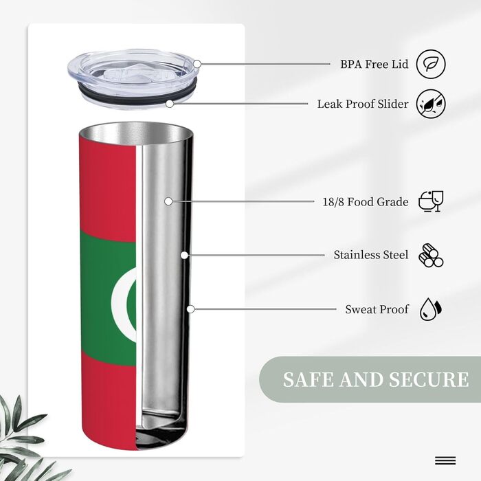 Кухоль з прямою трубочкою, дизайн мальдівський прапор, дорожній кухоль з принтом, підходить для кемпінгу, офісу та дому, 590 мл