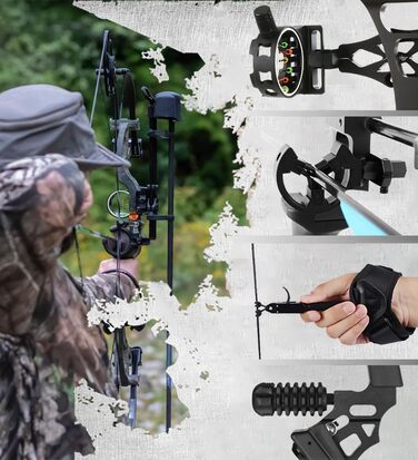 Набір складеного лука ZSHJGJR для дорослих – регульований 25–60 lb, мисливський та спортивний лук з повним комплектом аксесуарів, для правшів, чорний