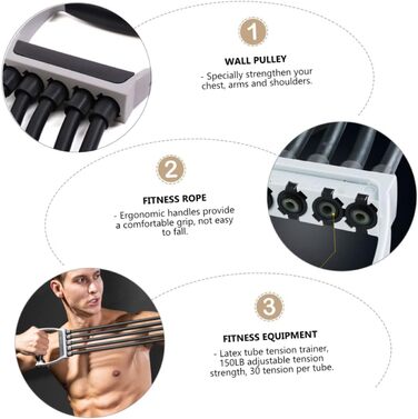 Фітнес-обладнання 1 x Пуллер Еспандери для вправ Еспандер для грудей Для чоловіків Гімнастичні стрічки Для чоловіків Еспандер для вправ на прес Фітнес-мотузка Настінний ролик Пластик з поліпропілену Чорна пружина