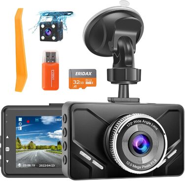 Відеореєстратор автомобільний передній і задній, подвійна автомобільна камера з SD-картою, FHD 1080P, 3-дюймовий IPS екран, нічне