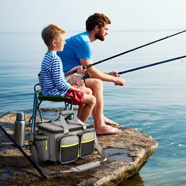 Рибальська сумка Gonex, водовідштовхувальна поліестерова сумка для зберігання з мяким плечовим ременем і неслизьким дном, підходить для коробки зі снастями 3600 3700, сіра