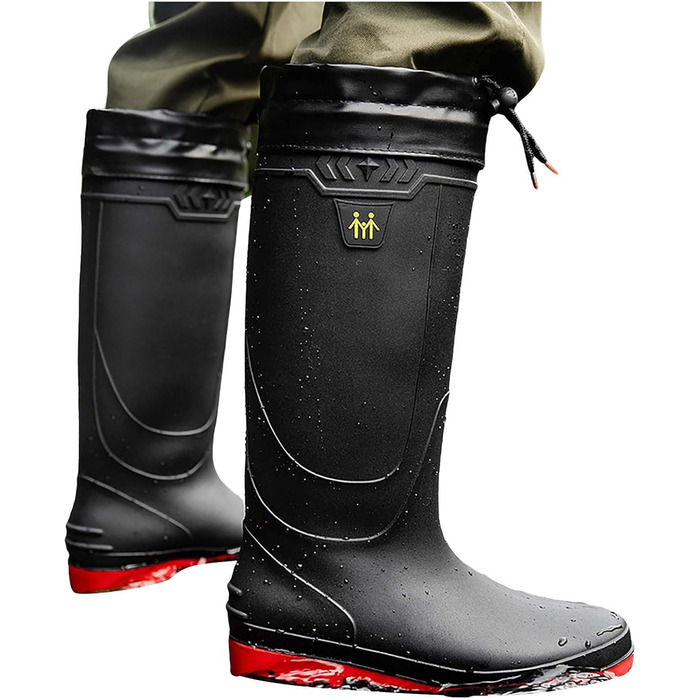 Великі гумові чоботи до колін для чоловіків, водонепроникні, з фіксацією щиколотки, нековзні рибальські чоботи, міцні гумові садові робочі чоботи з утепленням для безпеки на природі та полюванні, червоні, розмір 43 EU