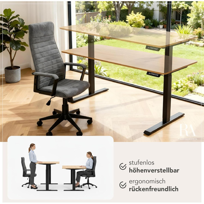 Стіл з регульованою висотою Дубовий стіл - 160 см - Натуральний - Дуб з чорними металевими ніжками Натуральний 160 см