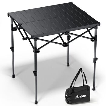 Стіл для кемпінгу Anbte, розкладний стіл 67x58 см (ДxШ), алюміній, стільниця, що згортається, з 2 рівнями висоти (44/70 см), X-подібна конструкція, вантажопідйомність до 150 кг, з сумкою для зберігання для пікніків, саду, балкону, 67 x 58 x 44/70 см