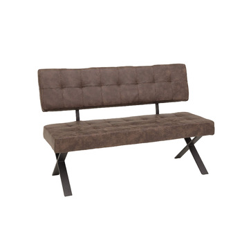 Обідня лавка Donna, зі спинкою, чохол Softex у вінтажному коричневому кольорі, Х-подібний металевий каркас кольору антрацит, 140x693 см Лавка зі спинкою