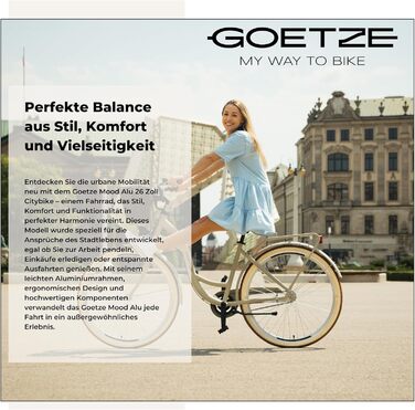 Дитячий велосипед Goetze Mood 26 дюймів, 17-дюймова алюмінієва рама з кріпленням, 6-швидкісний перемикач швидкостей, подвійні V-подібні гальма, світлодіодне освітлення, кошик з ротанга, комфортне сідло, з бічною підставкою та дзвінком, світло-блакитний