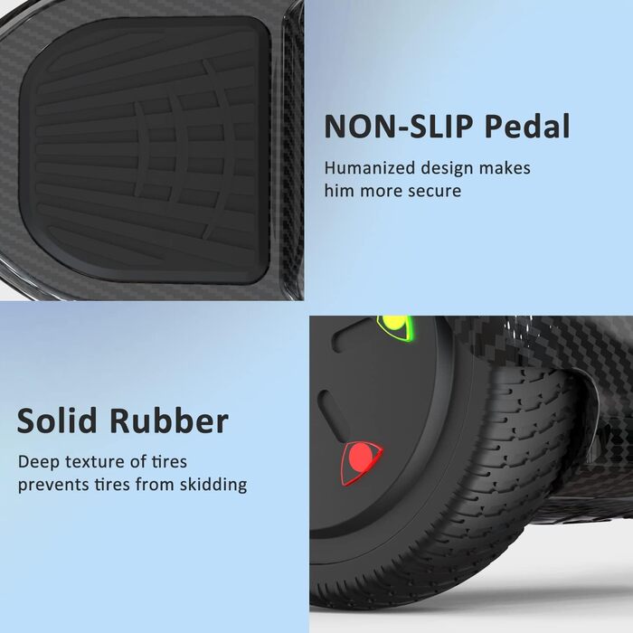 Ховерборди 6,5-дюймові для дітей та підлітків з Bluetooth - світлодіодний з потужним двигуном, подарунок для дітей, чорний колір