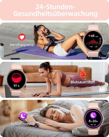 Жіночий круглий смарт-годинник Parsonver з функцією телефону, легкий фітнес-годинник з крокоміром, понад 100 спортивних режимів, водонепроникний IP68, жіночий спортивний годинник з серцевим ритмом, монітором сну, SpO2, рожеве золото, SPROD1