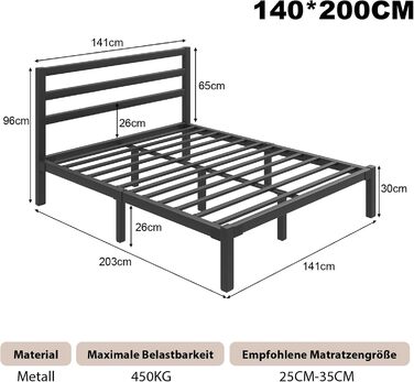 Ліжко 140200 см, металевий каркас ліжка з платформою, узголів&39ям та узніжжям, місце для зберігання речей під ліжком, рейкова основа не потрібна, легке складання, сучасне, чорне 140 x 200 см чорний