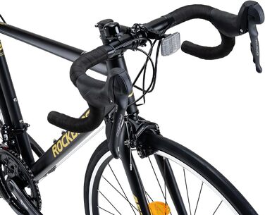 Шосейний велосипед ROCKBROS AERIX 700C з алюмінієвою рамою, трансмісією S-Ride R400 на 2x8 швидкостей та сталевою вилкою Hi-Ten, геометрією Endurance, легкий шосейний велосипед для чоловіків та жінок, для щоденного використання та тренувань, чорний, 700C 