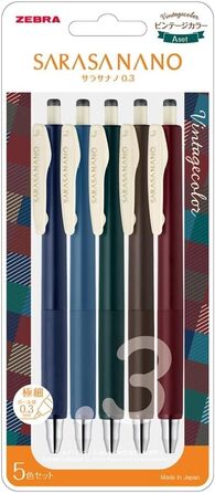 Кулькова ручка ZEBRA гелева Sarasa Nano 0,3 мм Vintage 5-Color 2Set (JJH72-5C-A та JJH72-5C-B)Товари паралельного імпорту(імпорт з Японії)