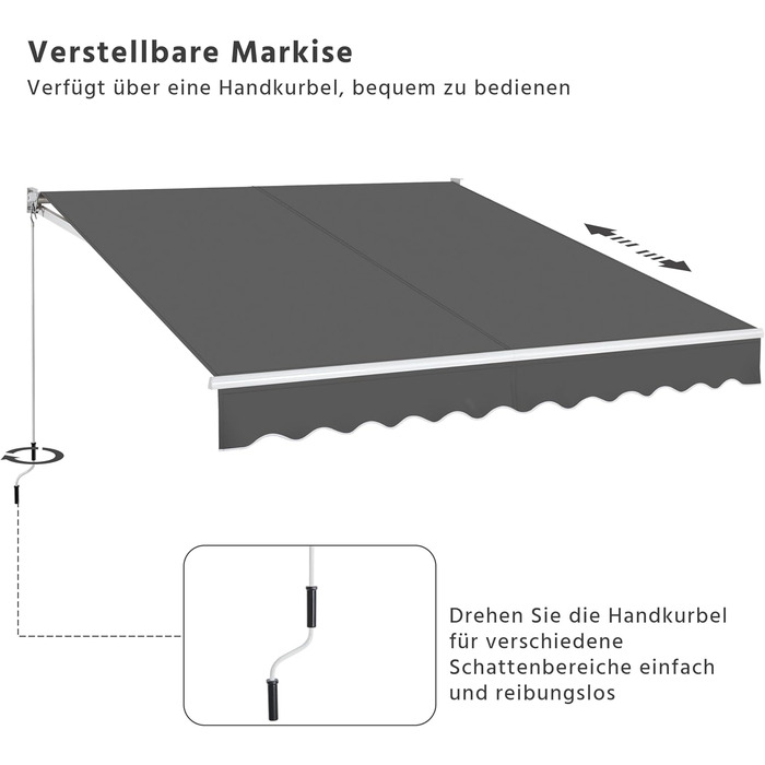 Висувна маркіз Yaheetech, складна маркіз з ручним приводом 300x250 см, регулювання кута нахилу сонячної маркізати (5-35), вкл. настінне кріплення темно-сірого кольору 300 x 250 см темно-сірого кольору