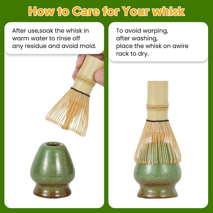 Набір для матчі Garvee 7 предметів керамічна чаша, бамбуковий вінчик (часен), підставка для вінчика, бамбусова ложка, підставка для ложки, ситечко з нержавіючої сталі та серветка для чаю для традиційних чайних церемоній та поціновувачів чаю колір зелений,