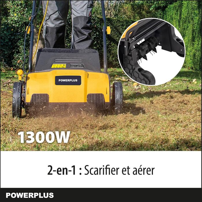 Електричний аератор газону POWXG75130, 1300 Вт, ширина захоплення 320 мм 2-в-1 вентилятор та аератор для вашого саду