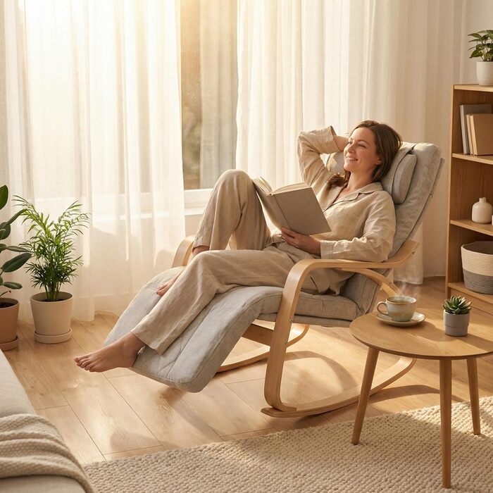 Масажне крісло-гойдалка, крісло-реклайнер, крісло для телевізора з 3-зонним масажем, масажне крісло з функцією підігріву, регульований підголівник та підставка для ніг, знімний чохол, вантажопідйомність 150 кг, бежевий