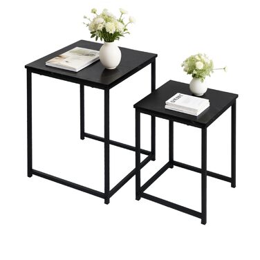 Журнальний столик BIGTREE, комплект із 2 шт., сучасний диван-столик, стіл для вітальні з дерева, столики, що складаються один на одного, квадратний/чорний