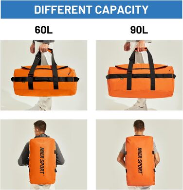 Чоловіча спортивна сумка MIER, водостійка дорожня сумка, великий міцний трансформований спортивний рюкзак з ремінцями для рюкзака та відділенням для взуття для спортзалу, спорту, подорожей, сумка для речей, 60 л/90 л помаранчевого кольору 60 л