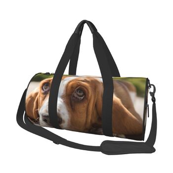 Спортивна сумка для подорожей, принт Бассет-гаунд, Чорна, Універсальний розмір, Дорожня сумка