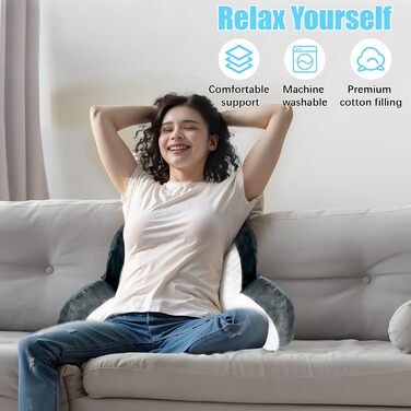 Подушка для читання для ліжка та дивана, велика подушка для спини дорослого розміром 70x50 см, комфортна подушка для читання зі знімним потиличним валиком та підлокітниками, подушка для сидіння для читання, перегляду телевізора, відпочинку, світло-сіра, д