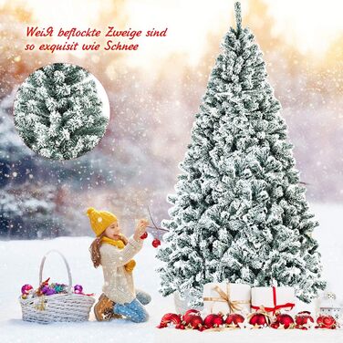 Штучна ялинка COSTWAY 180/225 см зі снігом, ялинка з металевою підставкою, ПВХ голки, складна штучна ялинка, ідеально підходить для дому, офісу, магазинів та готелів (225 см) 225 см