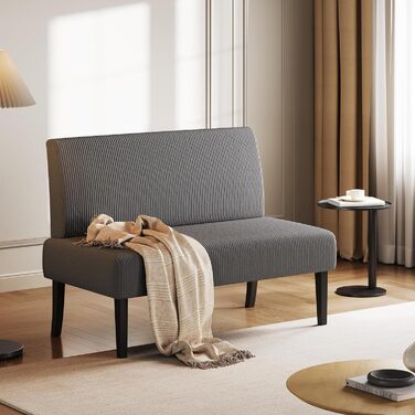 Кухонний диван Yaheetech 2-місний, лава, м&39який диван з вельветової тканини, подвійний диван без підлокітників, тканинний диван, диван-гойдалка для вітальні/передпокою/офісу, сірий