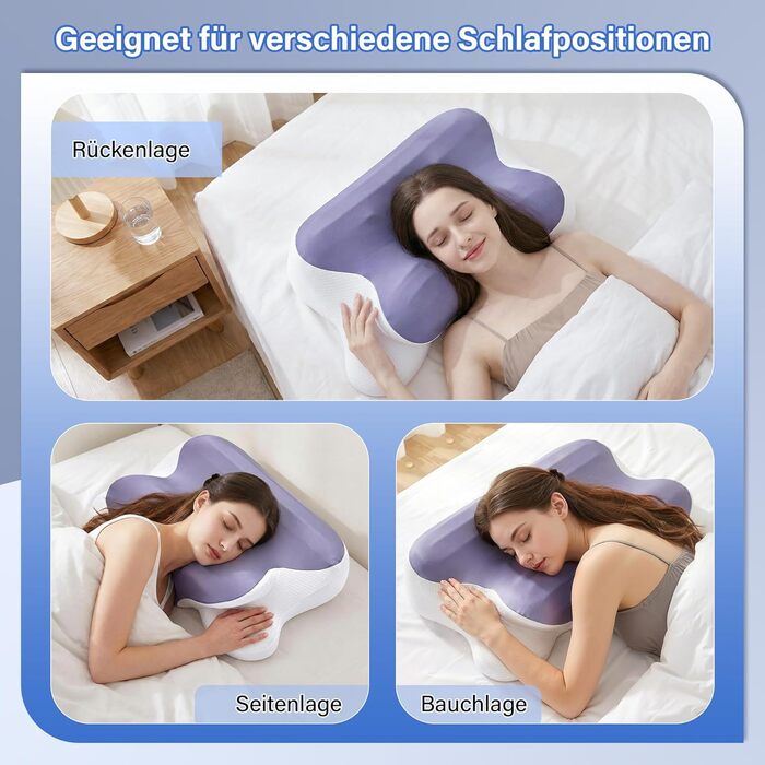 Подушка для шиї, подушка з піни з ефектом пам&39яті, ергономічна подушка для підтримки шиї, зручна підтримуюча подушка для шиї з дихаючим чохлом для сну на боці, спині та животі, (1 упаковка, сіра) Білийсірий