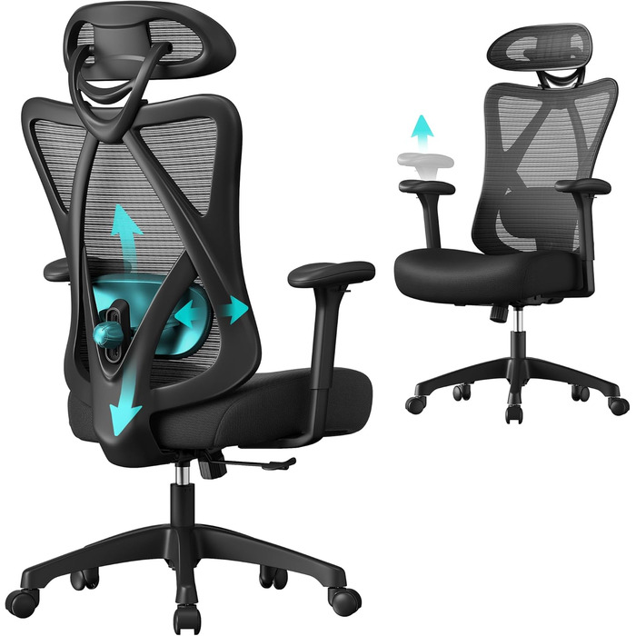 Ергономічне офісне крісло SONGMICS OBN063B01, навантаження до 150 кг, сітка, чорний