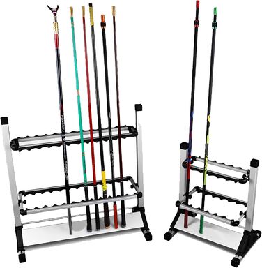 Підставка для вудок тримач для вудок з алюмінієвого сплаву, до 24 вудок, органайзер для зберігання вудок у гаражі або будинку, стійка на 24 вудки, сріблясто-чорна