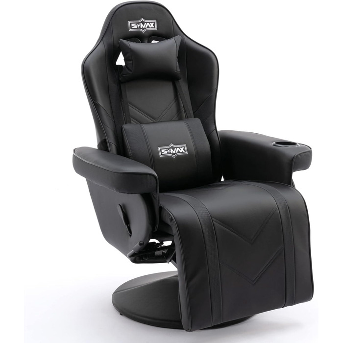 Ігрове крісло S*MAX з підставкою для ніг, ігрове крісло з високою спинкою та регульованою спинкою, підсклянник, бічна кишеня, ігрові крісла для дорослих, чорне, XL
