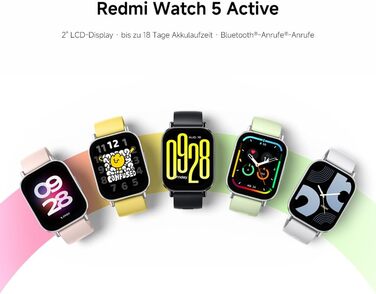Розумний годинник Xiaomi Redmi Watch 5 Active, 2.0-дюймовий РК-дисплей, 18-денний час роботи від батареї, понад 140 спортивних режимів, відстеження серцевого ритму та SPO, водонепроникність 5 атм, Bluetooth-дзвінки, фітнес-трекер, моніторинг сну Redmi Wat