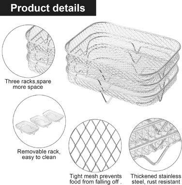 Стійка для фритюрниці, 304 Решітка для дегідратації для фритюрниці з нержавіючої сталі Багатофункціональна багатофункціональна багатошарова фритюрниця Сковорода-гриль Аксесуари для фритюрниць, сумісні з Ninja Foodi Подвійна фритюрниця 19 * 13 * 9 см