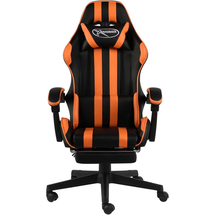Геймерське крісло з підставкою для ніг, чорно-помаранчева штучна шкіра, модель 20532