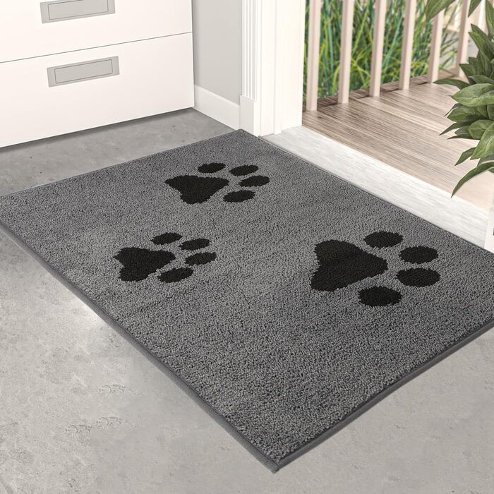 Килимок Mibao для прихожих 50 x 80 см, брудозбірний килимок для вхідних та задніх дверей, нековзні килимки для підлоги, можна прати в пральній машині, м&39який килимок для домашніх тварин, для брудного взуття та лап, сірий 50 x 80 см (прямокутна призма)