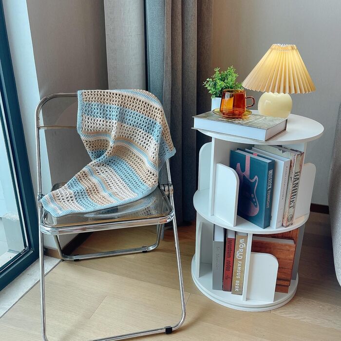 Обертова книжкова полиця Heehee з масиву дерева, підлогова полиця для зберігання на 360 градусів для дітей та дорослих, багатофункціональний органайзер для книжкової полиці (2-рівневий білий)