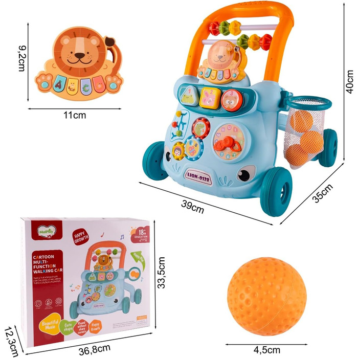 Дитячі ходунки MalPlay, іграшкові ходунки, багатофункціональна іграшка для малюків, іграшкові ходунки для дітей, музичні ходунки для активності