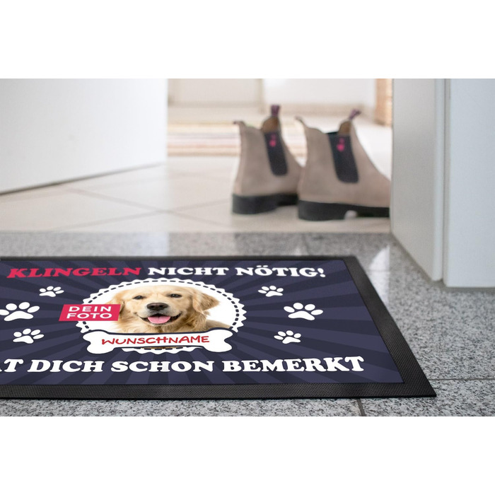 Персоналізований килимок для дверей з іменем та фотографією вашого собаки - власника домашнього улюбленця, нековзний та миється, чорний, 60x40 см