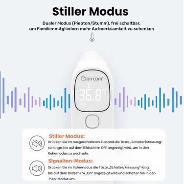 Медичний термометр Berrcom Термометр для чола та вуха Цифровий медичний термометр Безконтактний інфрачервоний налобний термометр для немовляти, дорослого з сигналізатором лихоманки, перемикач C/F, миттєве зчитування