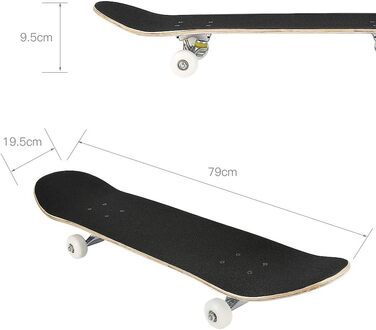 Круїзерний скейтборд з Double Kick - повний комплект для дітей, підлітків та дорослих, 7-шарова увігнута дека з канадського клена, 79 x 19.5 x 9.5 см, візерунок черепа