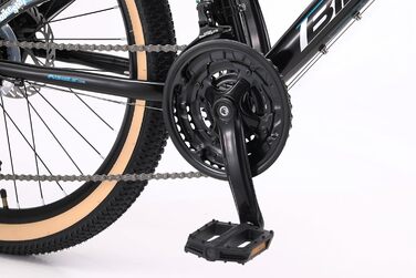 Гірський велосипед BIKESTAR з алюмінію, дитячий, 24 дюйми, вік 9-14 років, хардтейл 21 швидкість Shimano Gears, дискові гальма, амортизаційна вилка Дитячий велосипед Безризиковий пробний період, чорний та бензиновий