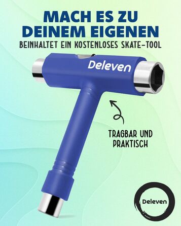 Скейтборд Deleven LED Galaxy Blue 56 см зі світлодіодними колесами ABEC-7 міні-круїзер для дітей дорослих початківців інструмент T-Tool у комплекті синій галактика пенні-борд з LED підсвічуванням оригінал 2025
