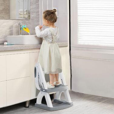 Дитяче сидіння для унітазу зі сходинками, регульоване по висоті, складне дитяче сидіння для унітазу 2 в 1 з м&39яким сидінням, сті